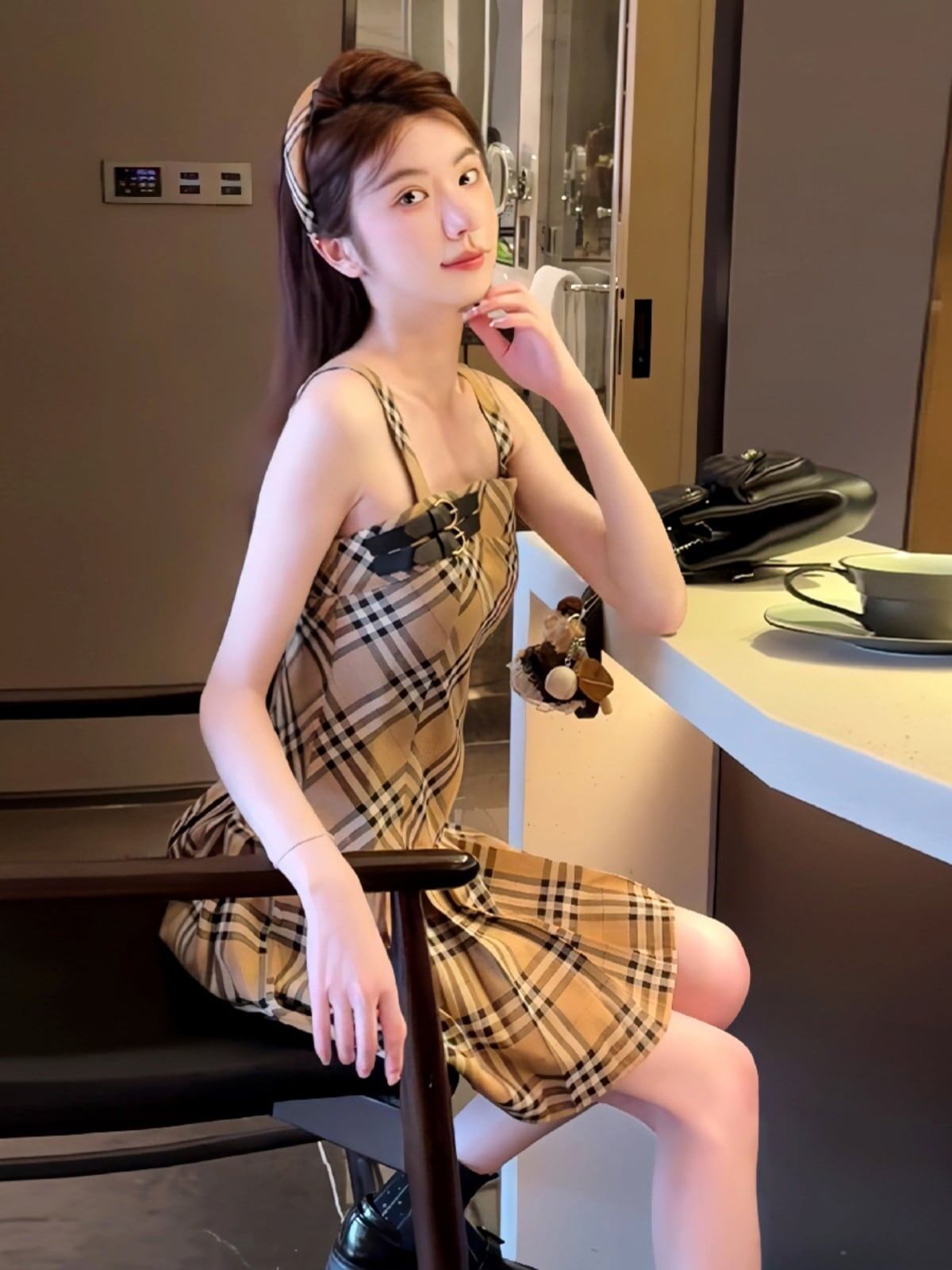 早い者勝ち 大人可愛い 超人気 シンプル チェック柄 フロック<S-11180>