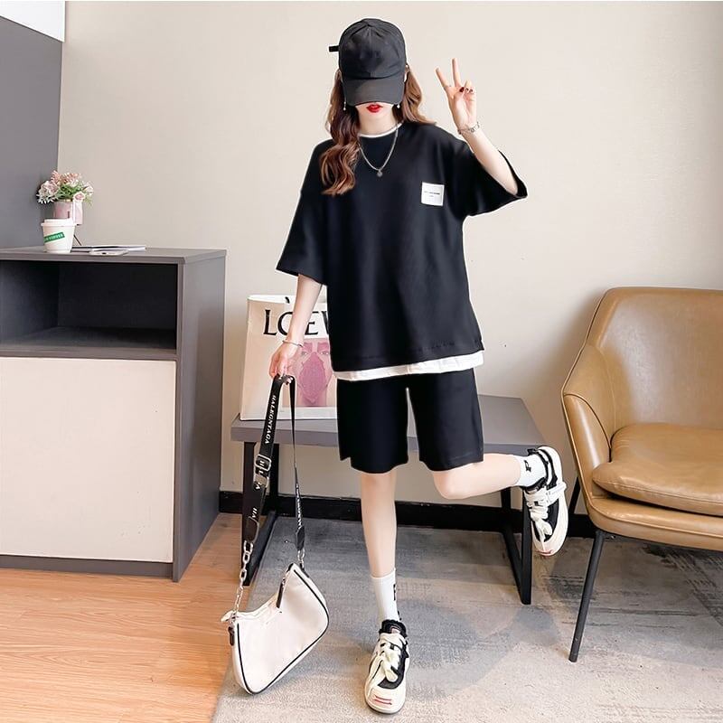 カジュアル 切り替え オシャレ度満点 Tシャツ＋ショートパンツ セットアップ＜S-3554＞
