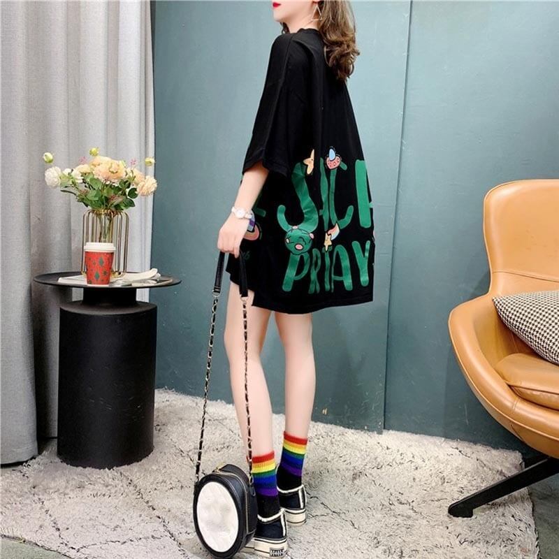 ファッション 切り替え 美人度アップ プリント Tシャツ カットソー＜S-3636＞