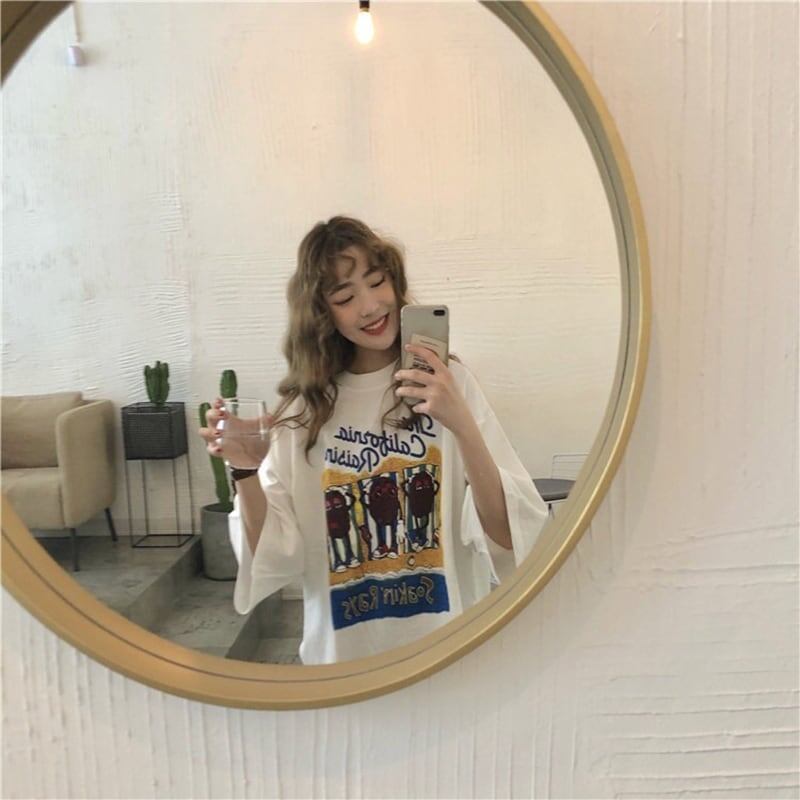 合わせやすい 切り替え 美人度アップ プリント Tシャツ カットソー＜S-3447＞