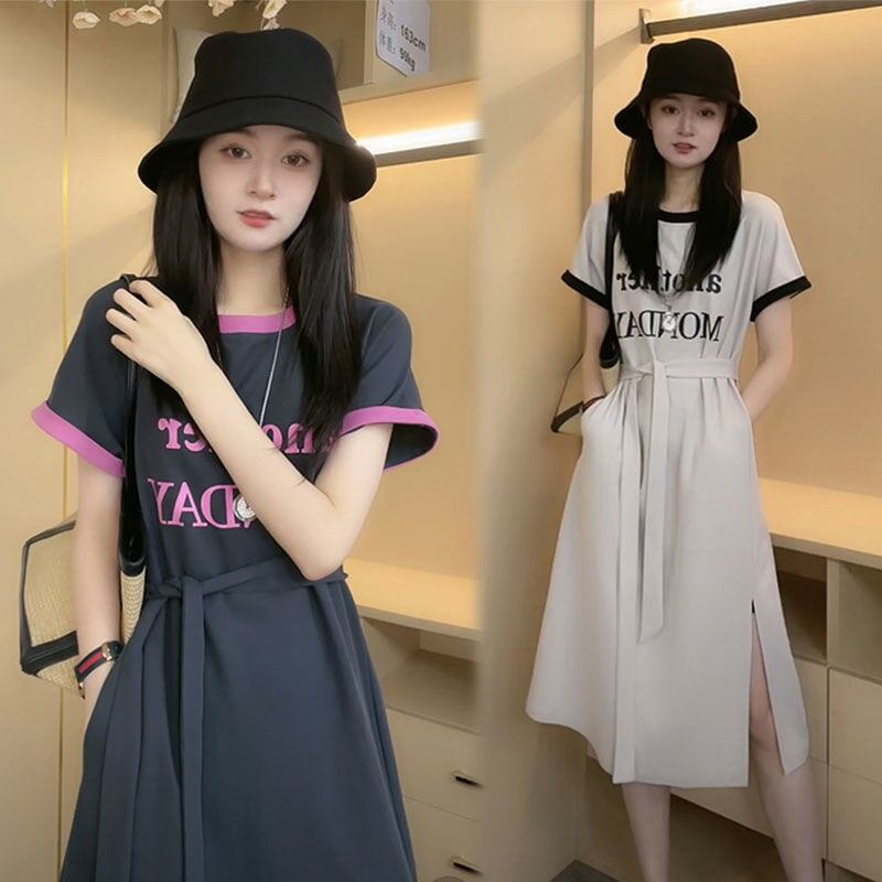 売り切れ必至 簡潔 上質 半袖Tシャツワンピース<S-8288>