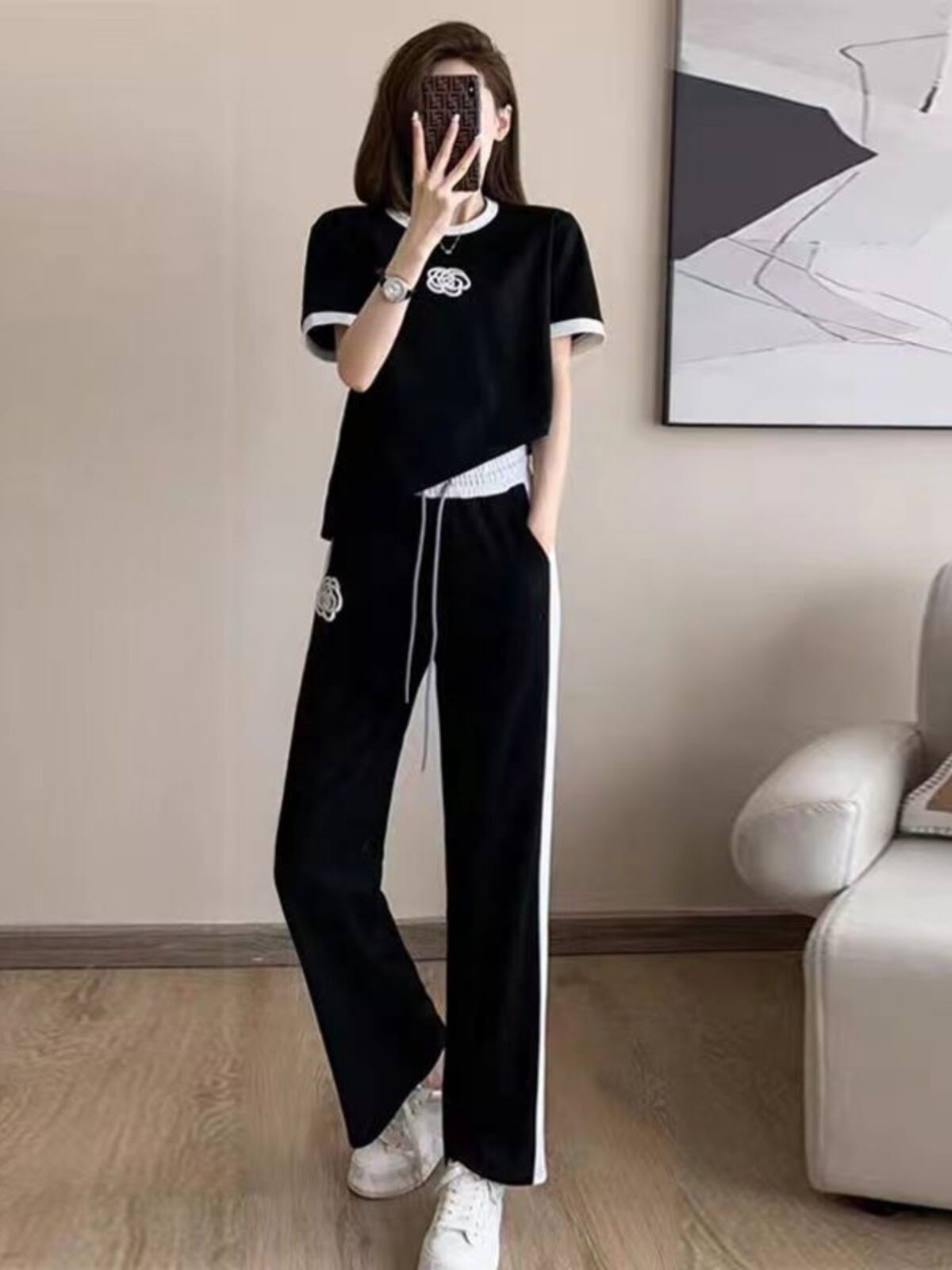超人気 カジュアル 知的 シンプル Tシャツ＋パンツ ＜S-8460＞