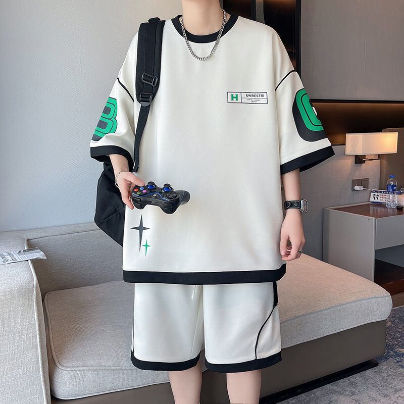 早い者勝ち カジュアル ファッション 切り替え 全3色 半袖Ｔシャツⅹパンツセット<S-8950>