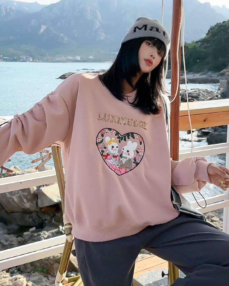 【裏起毛】超人気商品可愛いウサギちゃんロゴスウェット全6色<S-4598>