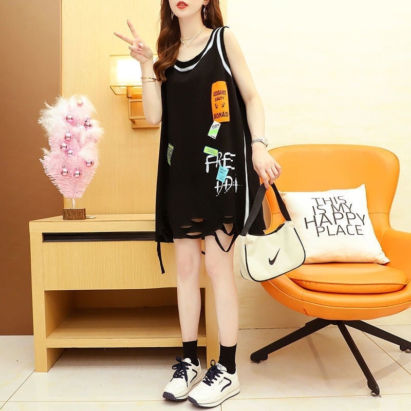 今季マストバイ ダメージ加工 デザイン性抜群 プリント全2色 ノースリーブ Tシャツ カットソー＜S-9141＞
