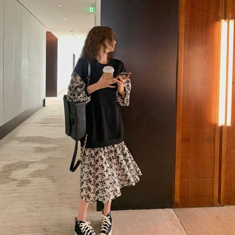清純甘くて女子力UP ラウンドネック 美感いっぱい 切り替え ワンピース＜S-2928＞