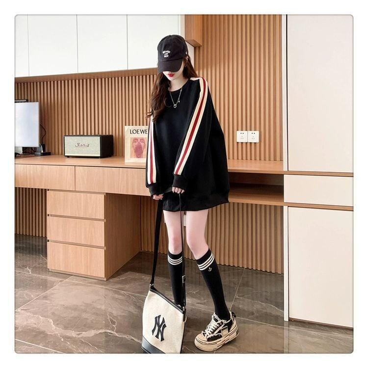 質感のいい 厚手ゆったりスウェット全3色 ストライプ柄 <S-4687>