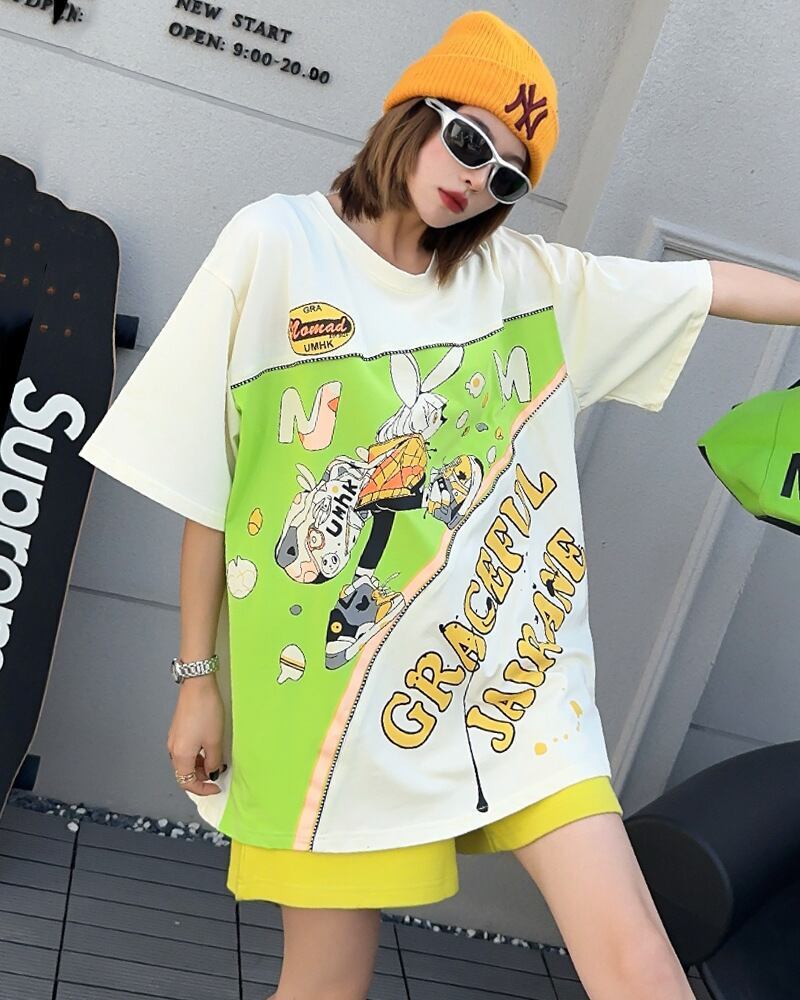 着回し力抜群 ファッション 個性派 レース プリント全3色 半袖Tシャツ<S-8981>