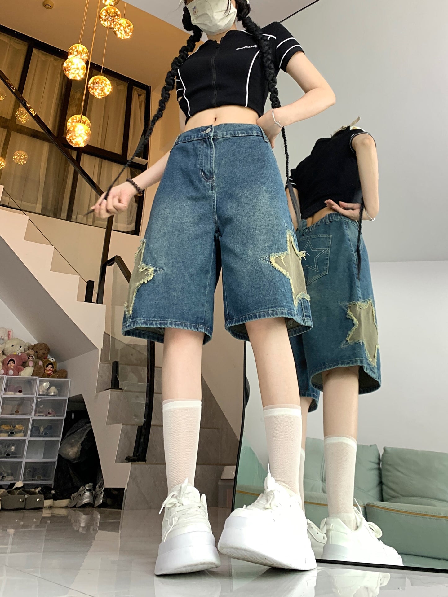 絶対流行 デニム ゆったり感アップ個性派 ハイウエスト パンツ ボトムス＜S-8657＞