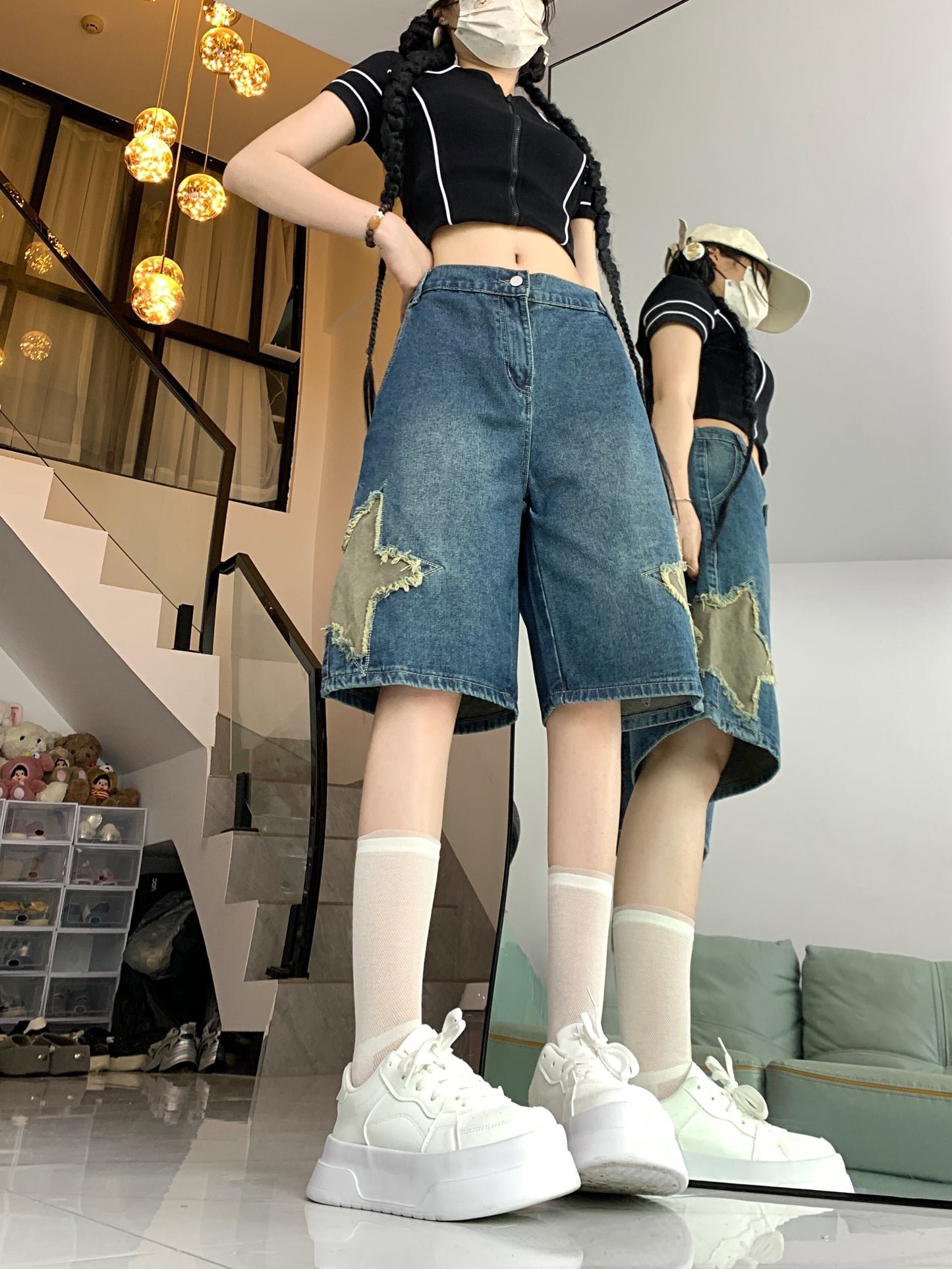 絶対流行 デニム ゆったり感アップ個性派 ハイウエスト パンツ ボトムス＜S-8657＞
