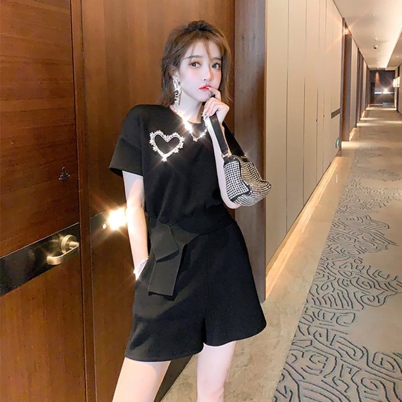 オシャレ度満点 切り替え 一目惚れ Tシャツ＋ショートパンツ セットアップ＜S-3573＞