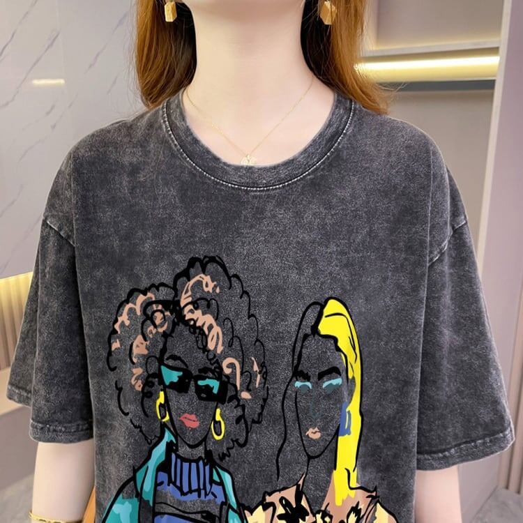 おすすめ ストリート系 ヴィンテージ加工 プリントTシャツ ゆったり半袖＜S-3022＞