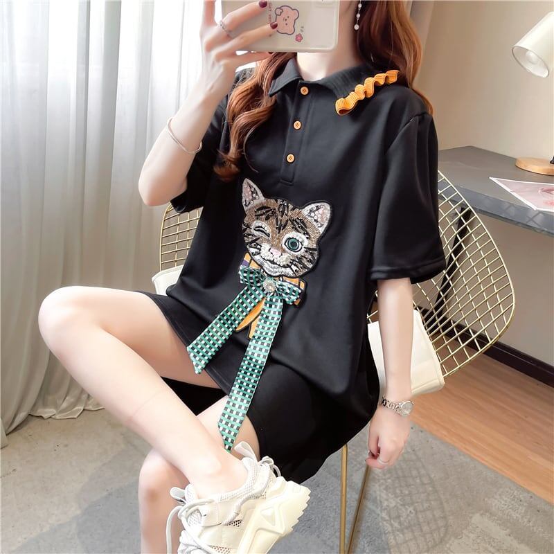 スタイリッシュ 切り替え 一目惚れ プリント Tシャツ カットソー＜S-3395＞