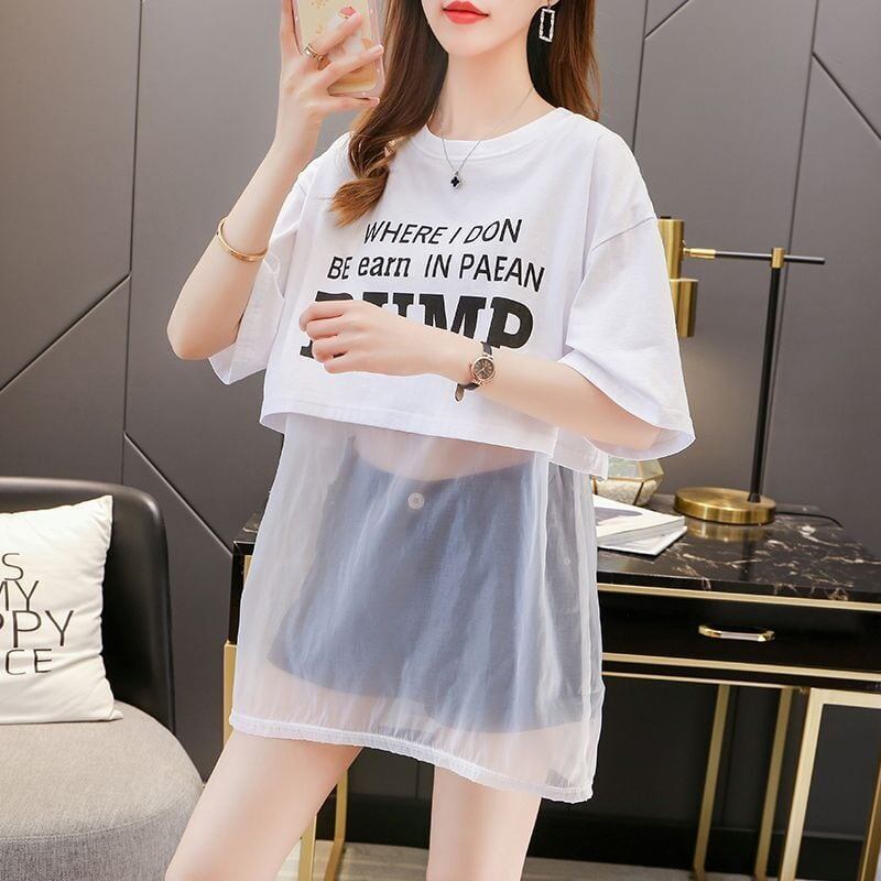 絶対欲しい レイヤード風 個性派 プリントTシャツ ゆったり半袖＜S-8101＞