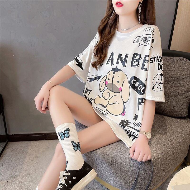 早い者勝ち キュート ファッション ルーズ プリント半袖Tシャツ 全3色<S-4894>