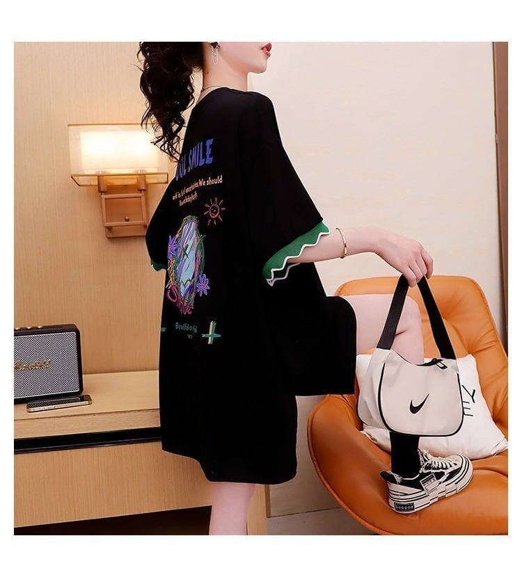アルファベット プリント ドロップショルダー ロングTシャツ ゆったり＜S-2888＞