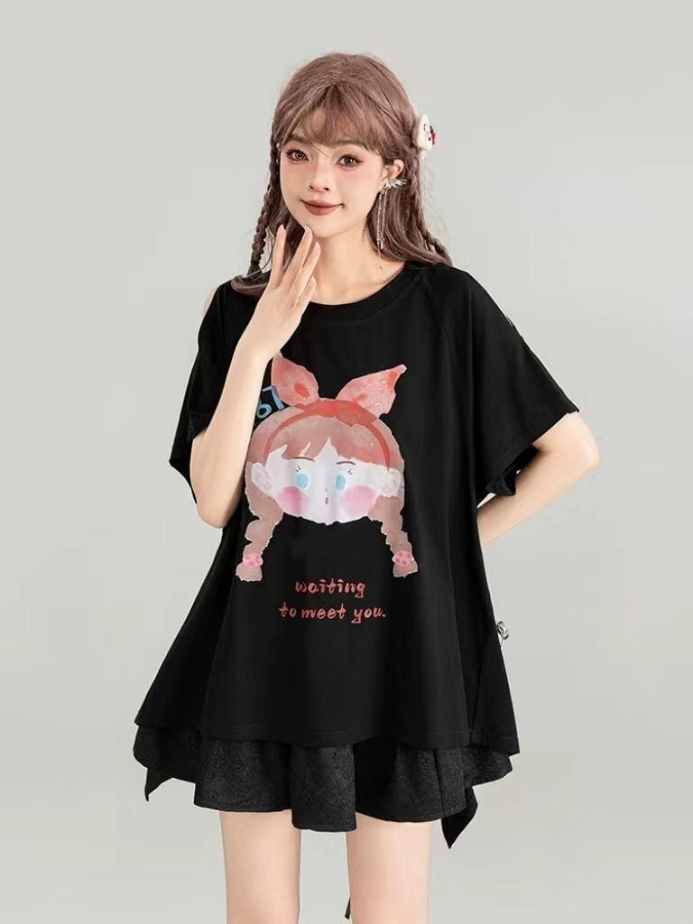 着回し力抜群 ゆったり ファッション感満々 ロング丈 2色半袖Tシャツ＜S-11068＞