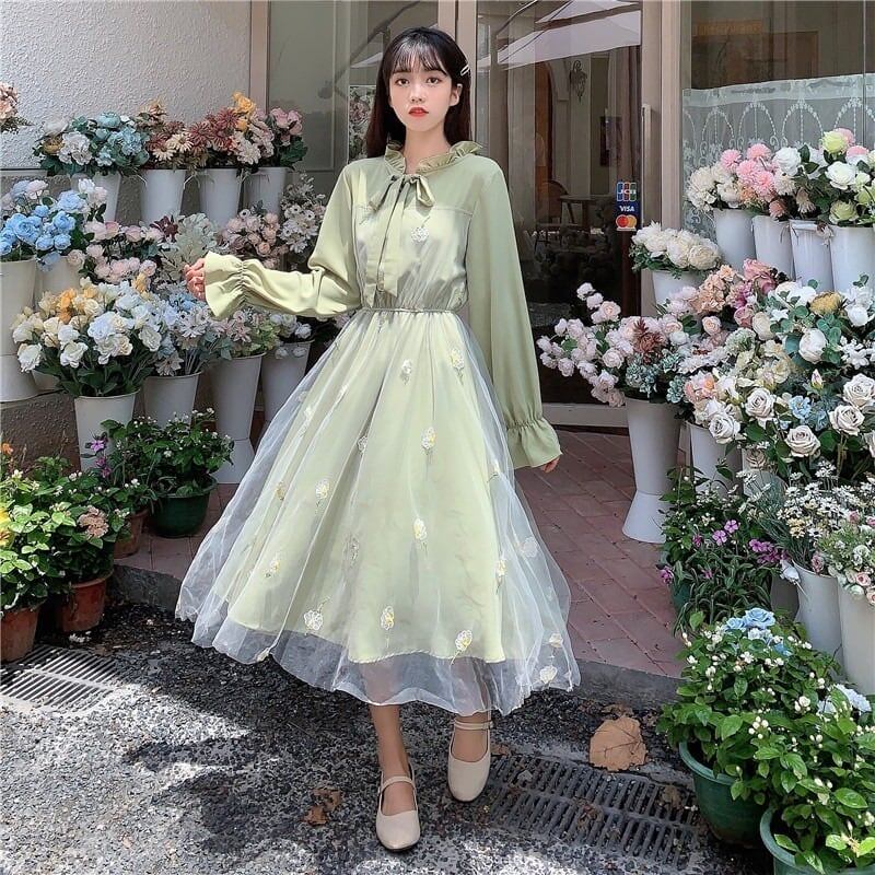 気質溢れる 花柄 好感度満載 切り替え 長袖 ワンピース＜S-2887＞