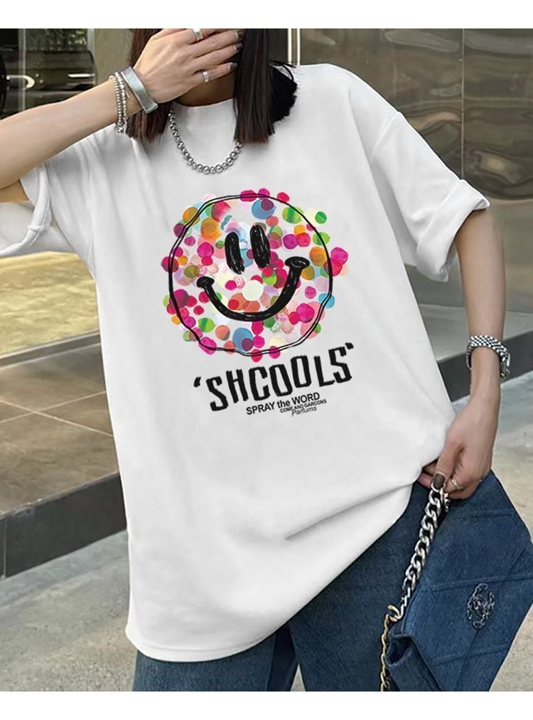 話題沸騰中 スマイリー カジュアル 半袖 Tシャツ <S-8651>