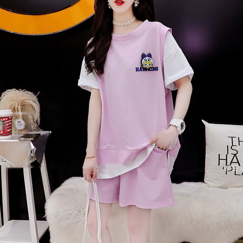 ルーズ 切り替え 美人度アップ Tシャツ＋ショートパンツ セットアップ＜S-3310＞