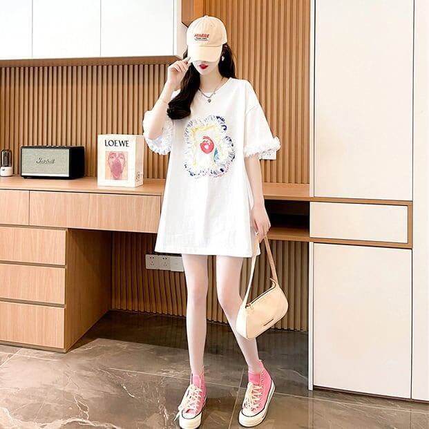 デザインセンスレースステッチTシャツ半袖新しいスタイル<S-2932>