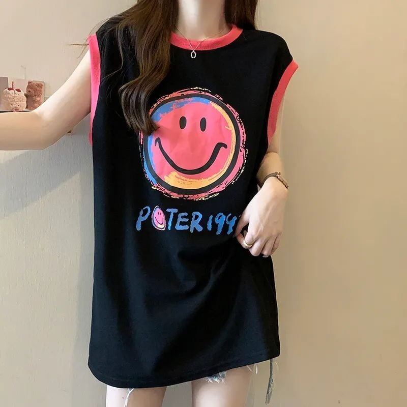 【半額！期間限定！！】超人気 ファッション カジュアル プリント ノースリーブ Tシャツ<S-8487>