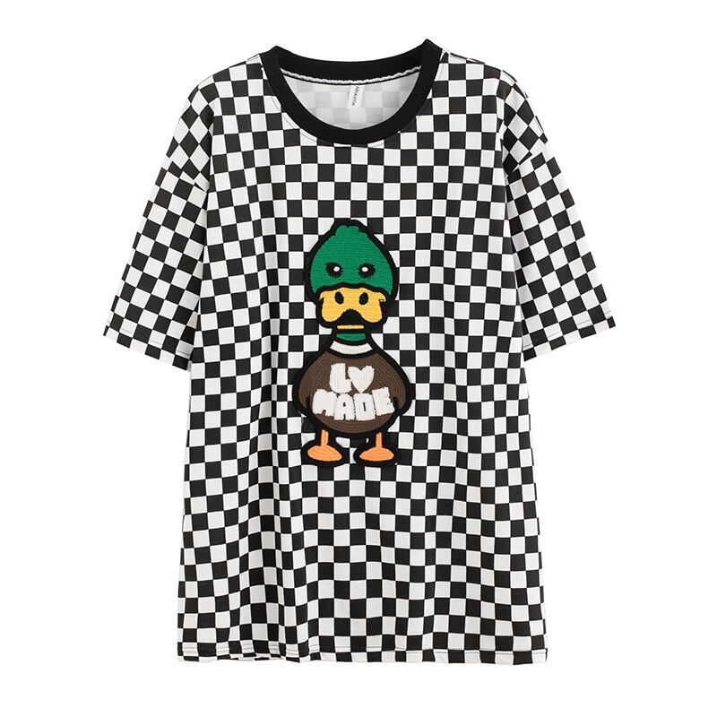 新商品 プリントTシャツ チェック柄 ゆったり半袖＜S-8694＞