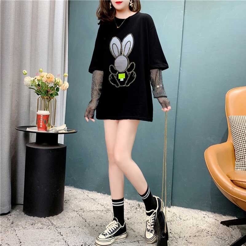 個性的なデザイン カートゥーンプリント 女性力を高める Tシャツ カットソー＜S-2995＞