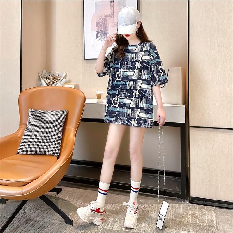 着心地抜群 プリント 女性力を高める Tシャツ カットソー ワンピース＜S-3355＞