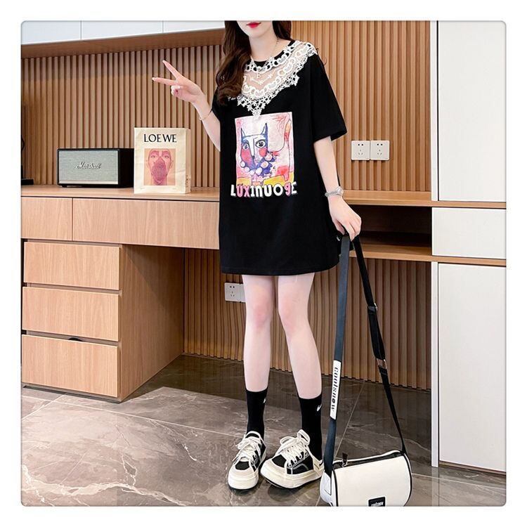 新商品 透かし彫り キュート レース 切り替え ゆったり 半袖Tシャツ＜S-8472＞