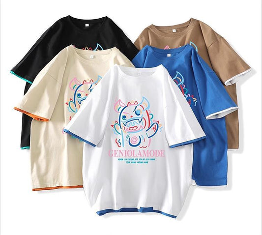 ユニセックスピュアコットン漫画プリント半袖Tシャツ<S-5115>