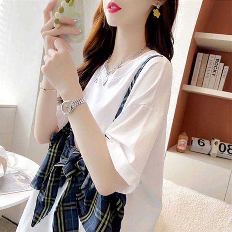 美人度アップ プリント 美腿効果抜群 Tシャツ カットソー ワンピース＜S-3357＞