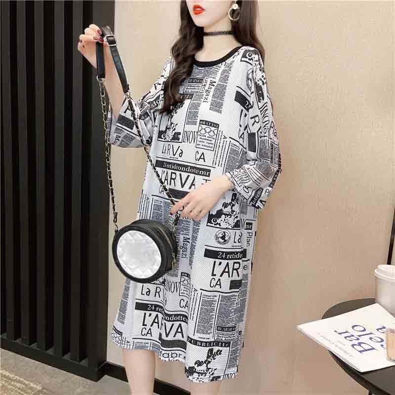 オシャレ度満点 プリント 一目惚れ 切り替え ワンピース Tシャツ カットソー＜S-3122＞