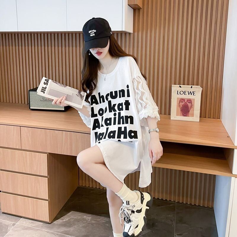 ファッション 切り替え 個性派 プリント 3色選択 半袖Tシャツ＜S-8548＞