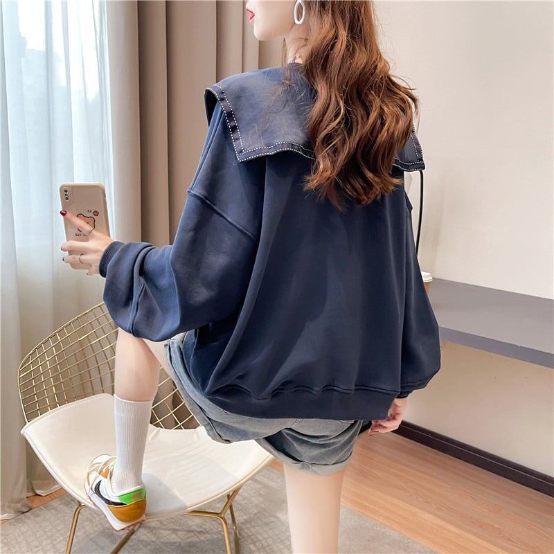 絶対欲しい グラフィックプリント セーラ服の襟 三色 長袖Tシャツトップス<S-4036>