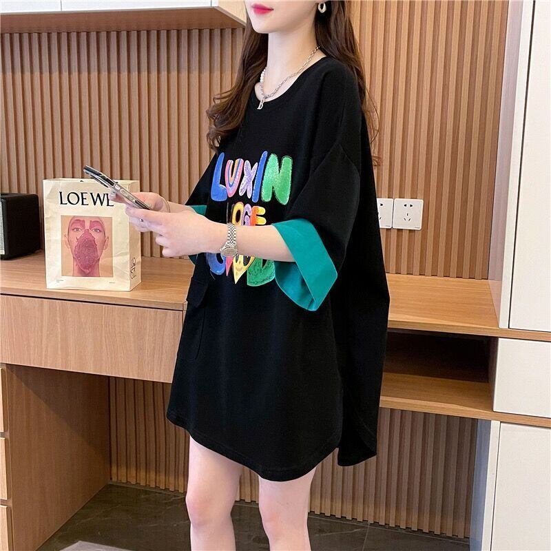 絶対欲しい プリント ラウンドネック 切り替え 全2色 半袖Tシャツ ＜S-8672＞