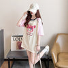 女子マスト ラグランTシャツ カラーマッチング ライトパープル アルファベットプリント半袖 ＜S-2974＞