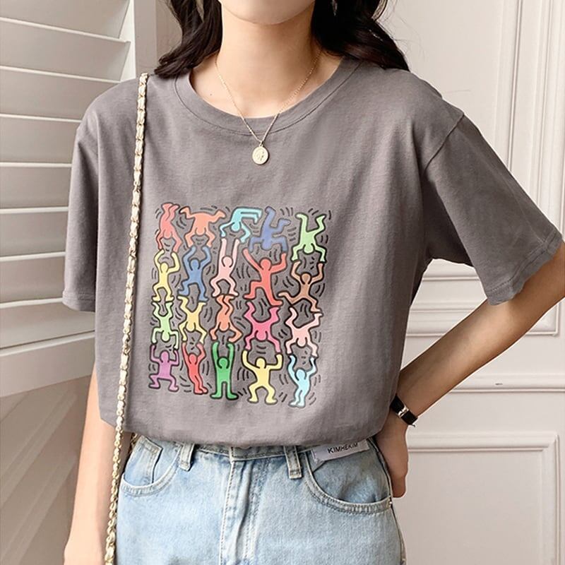 オシャレ度満点 切り替え 着心地抜群 プリント Tシャツ カットソー＜S-3408＞