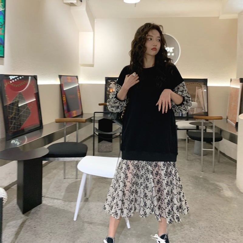 清純甘くて女子力UP ラウンドネック 美感いっぱい 切り替え ワンピース＜S-2928＞