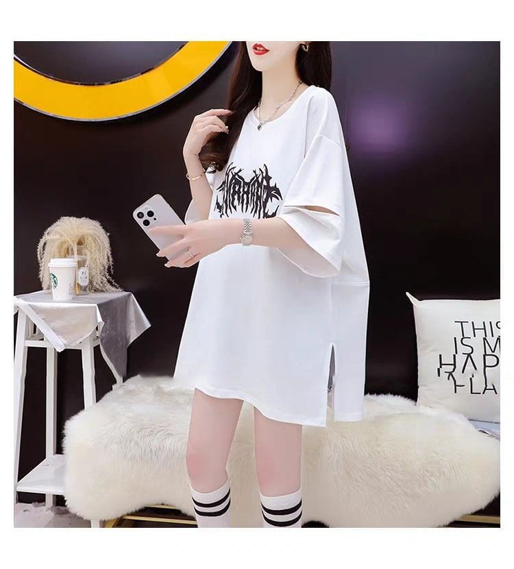 絶対欲しい ロング プリント ドロップショルダー Tシャツ ゆったり半袖 ＜S-2880＞