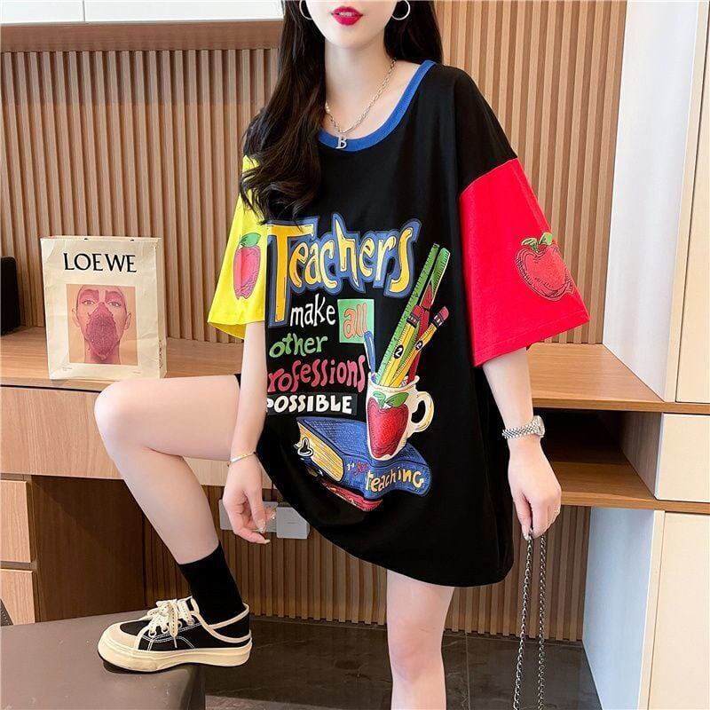 おすすめ アルファベット 個性派 プリントTシャツ ゆったり半袖＜S-8090＞
