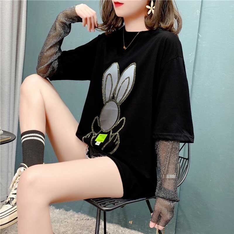 個性的なデザイン カートゥーンプリント 女性力を高める Tシャツ カットソー＜S-2995＞