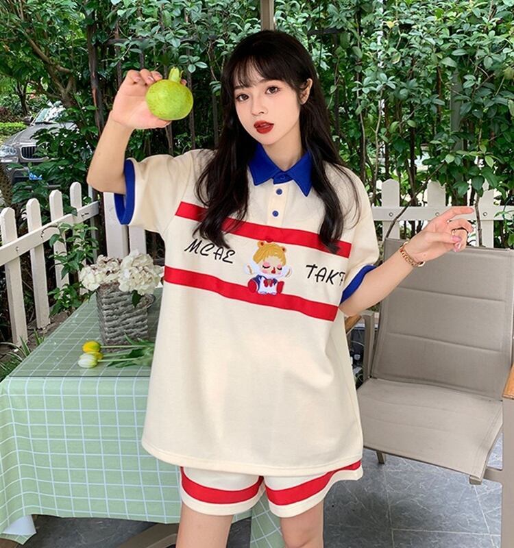 数量限定 プリント切り替え カジュアル 半袖Ｔシャツⅹパンツセット全2色 <S-8665>