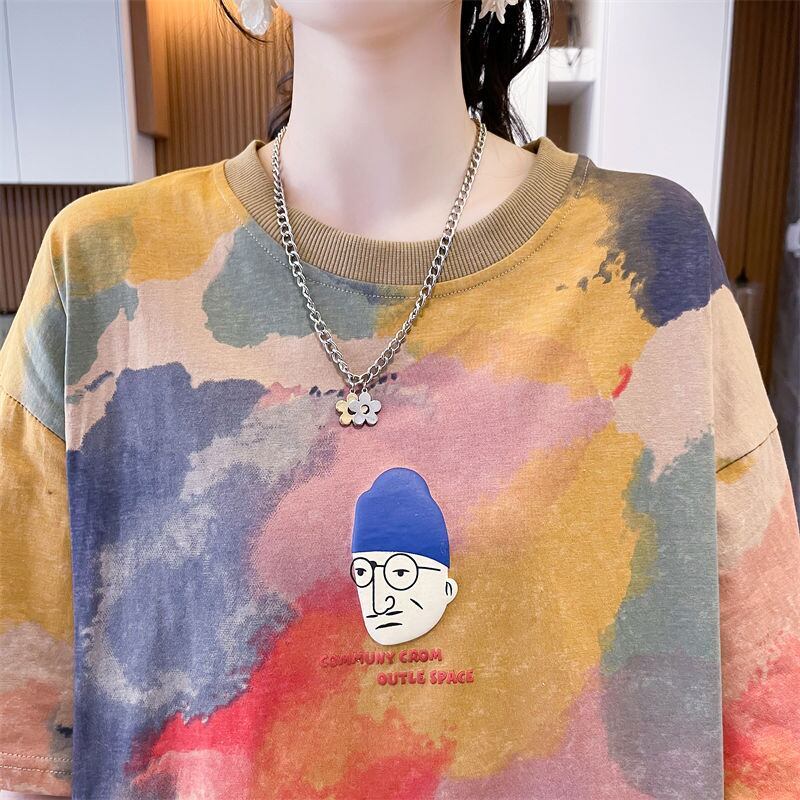 売り切れ必至 絞り染め ファッション プリント 2色選択 半袖Tシャツ＜S-8573＞