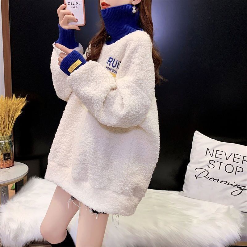もこもこハイネックボアトレーナー全3色厚手スウェット<S-4394>
