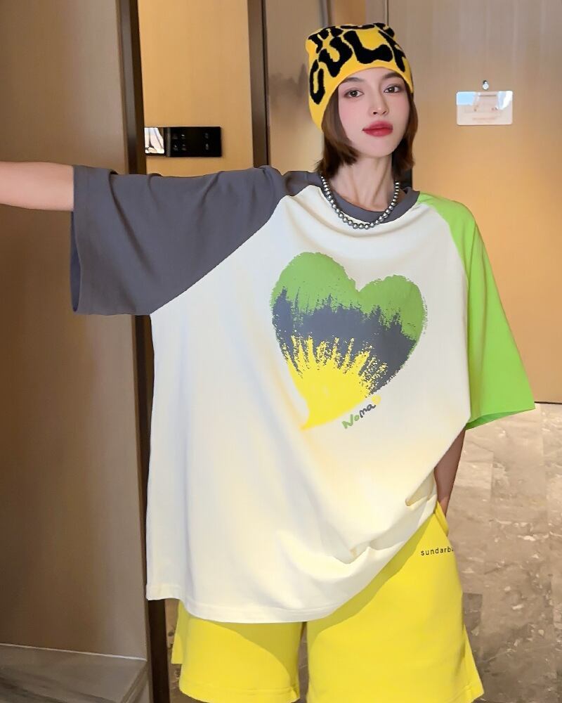 絶対欲しい プリント ロゴ カラーマッチング ゆったり 3色半袖Tシャツ＜S-8383＞