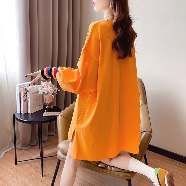 着?せ グラフィックプリント 虹色 ロング長袖Tシャツ 三色トップス＜S-4107＞