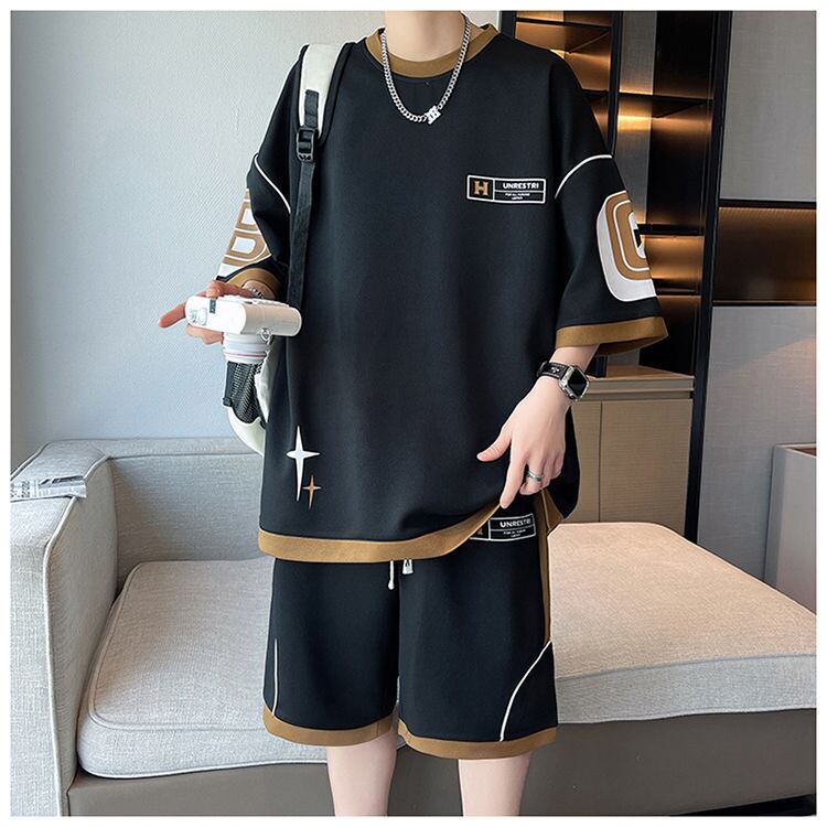 早い者勝ち カジュアル ファッション 切り替え 全3色 半袖Ｔシャツⅹパンツセット<S-8950>