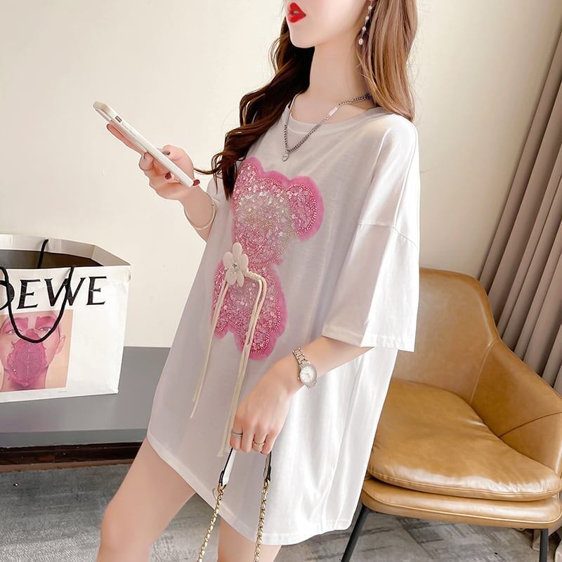 着心地抜群 切り替え 女性力を高める プリント Tシャツ カットソー＜S-3405＞
