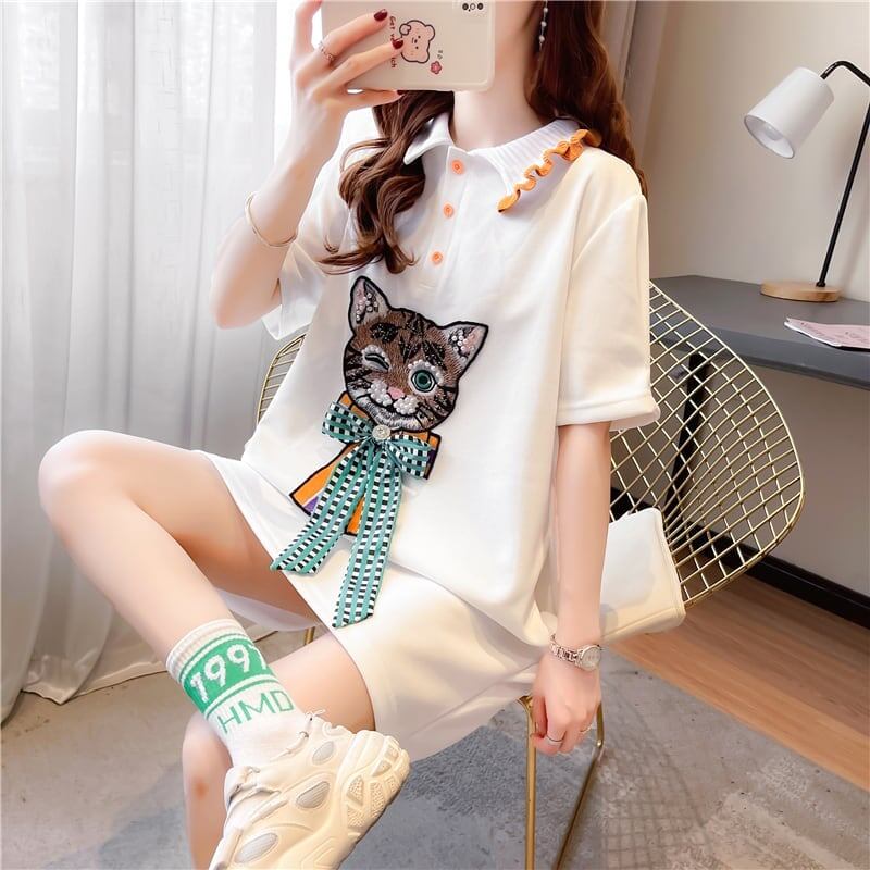 スタイリッシュ 切り替え 一目惚れ プリント Tシャツ カットソー＜S-3395＞